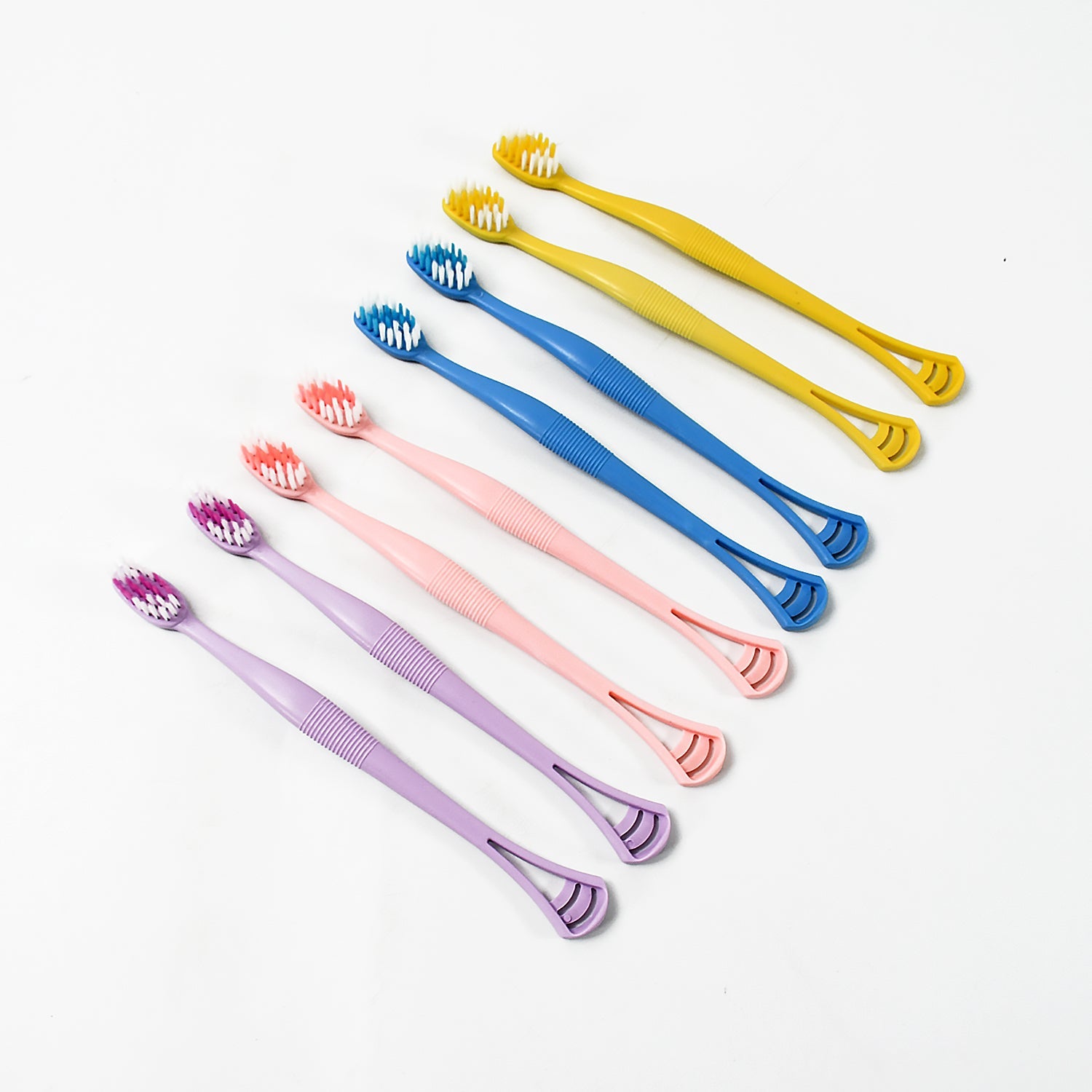 2-in-1 Tooth Brush Tongue Scraper, Soft Bristle & Long Handle (8Pcs) Soft Toothbrush