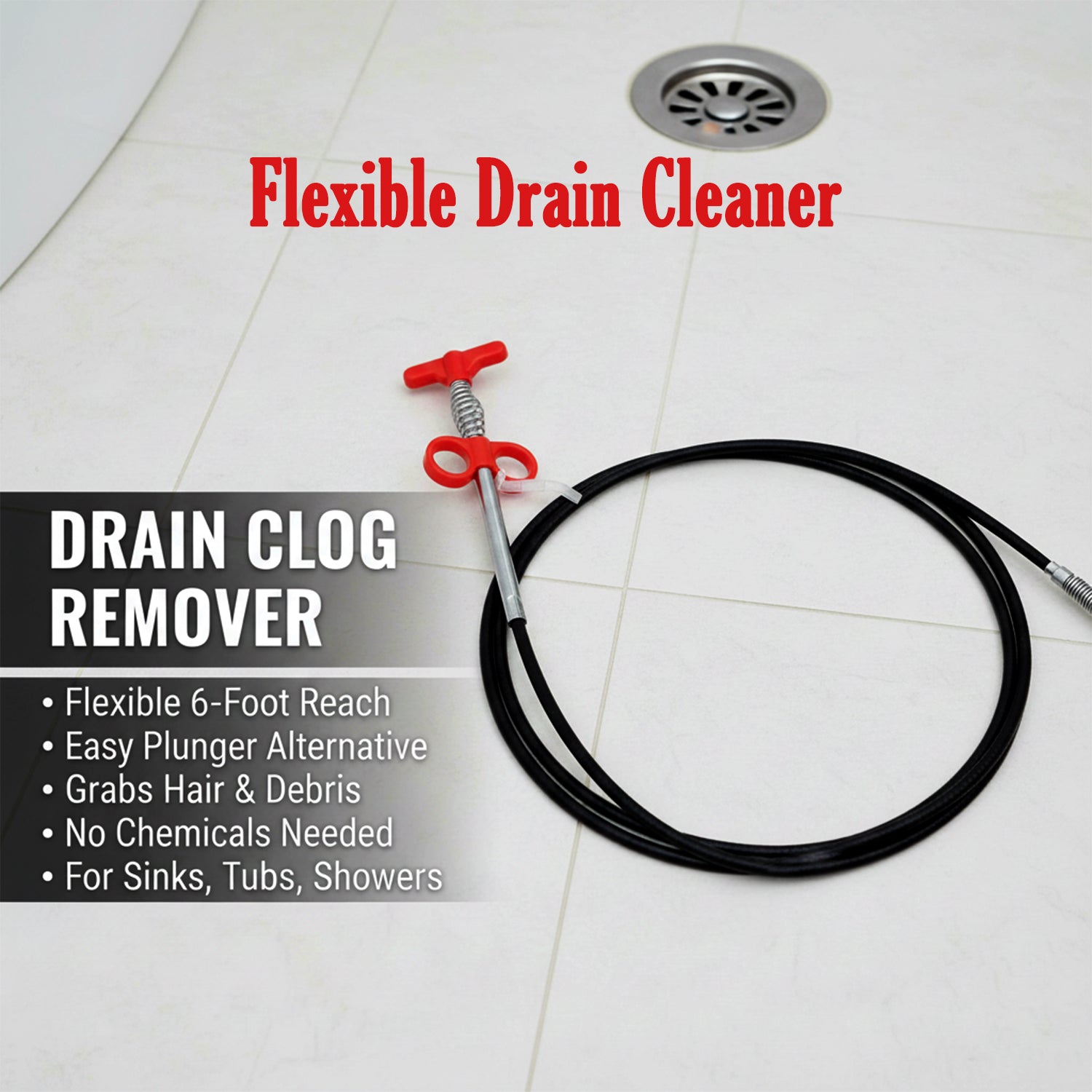 Flexible Spring Drain Cleaning Tool with Hand Grip (1 Pc / 298 Cm)