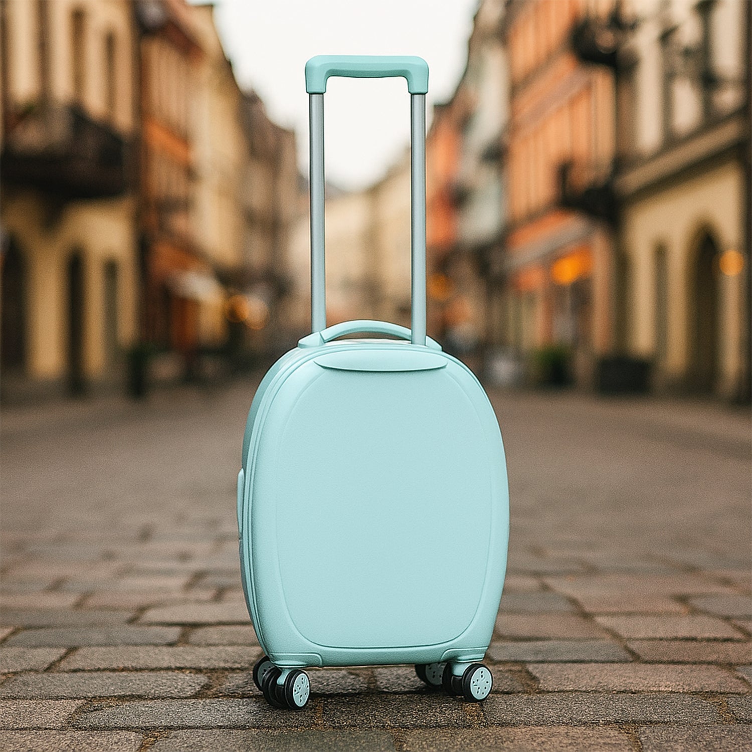 17849 Suitcase For Kids, Girls Green Small Cabin Hard Cover Holiday Carry On Trolley with Extendable Handle, Children&