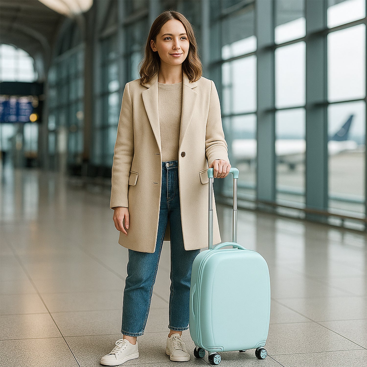 17849 Suitcase For Kids, Girls Green Small Cabin Hard Cover Holiday Carry On Trolley with Extendable Handle, Children&