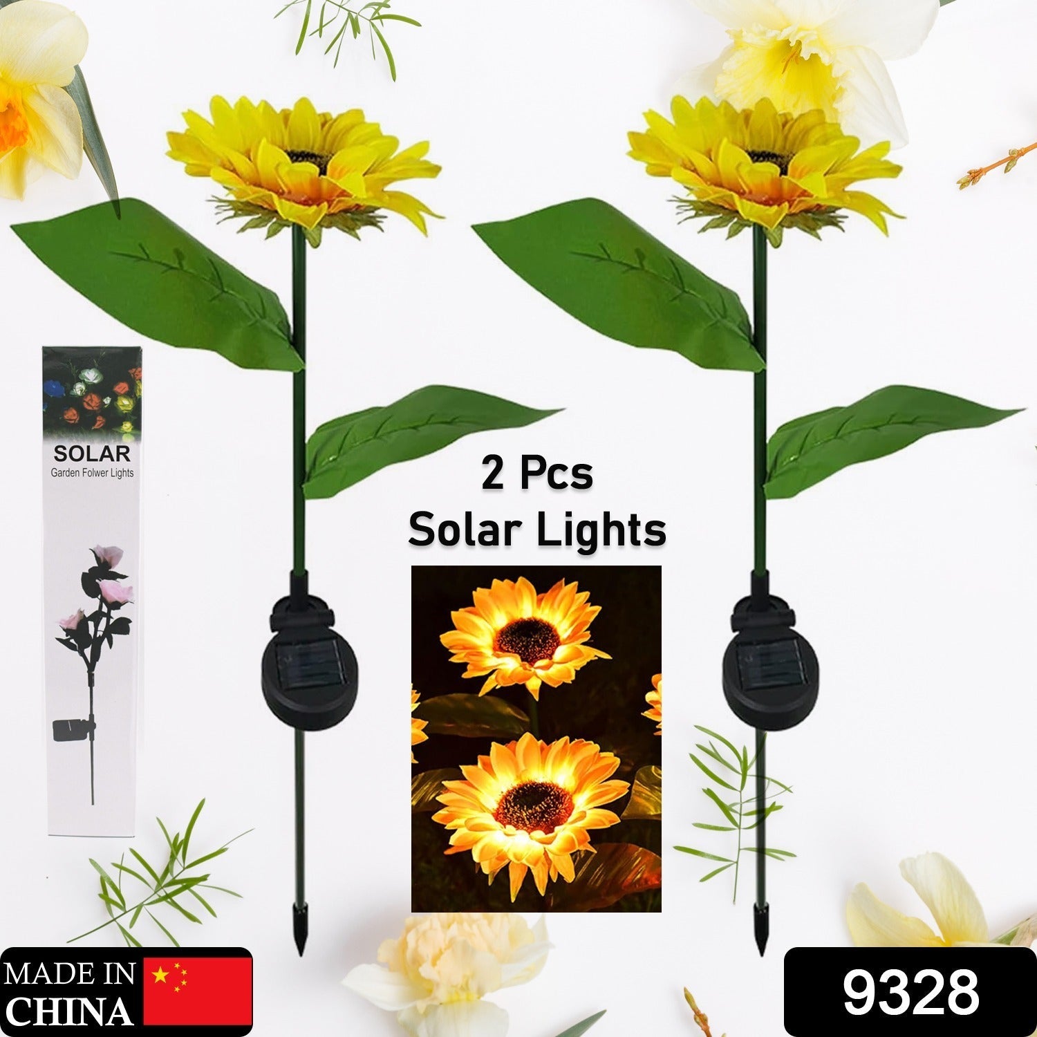 2 Pc Outdoor Solar Sunflower Lights – Waterproof Garden Landscape Stake Light