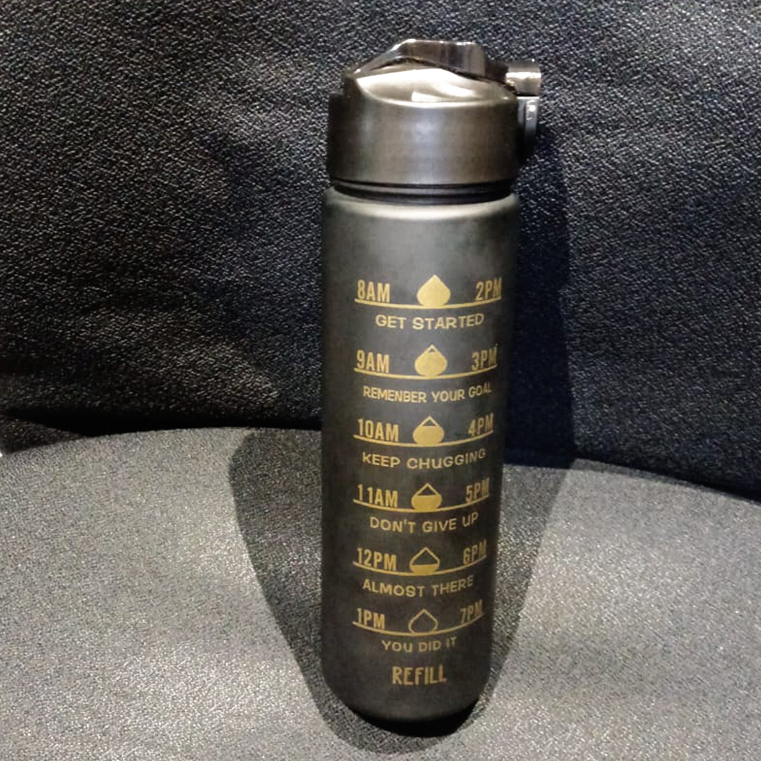 2 Pc Premium Black Motivational Water Bottle Set (900 ML + 300 ML)