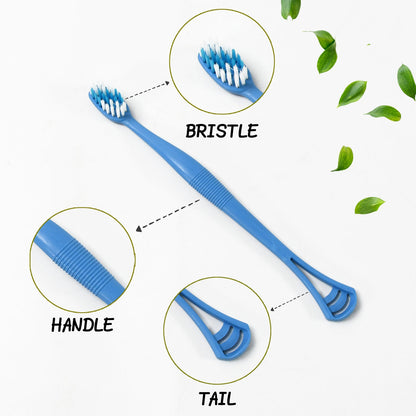 2-in-1 Tooth Brush Tongue Scraper, Soft Bristle &amp; Long Handle (8Pcs) Soft Toothbrush