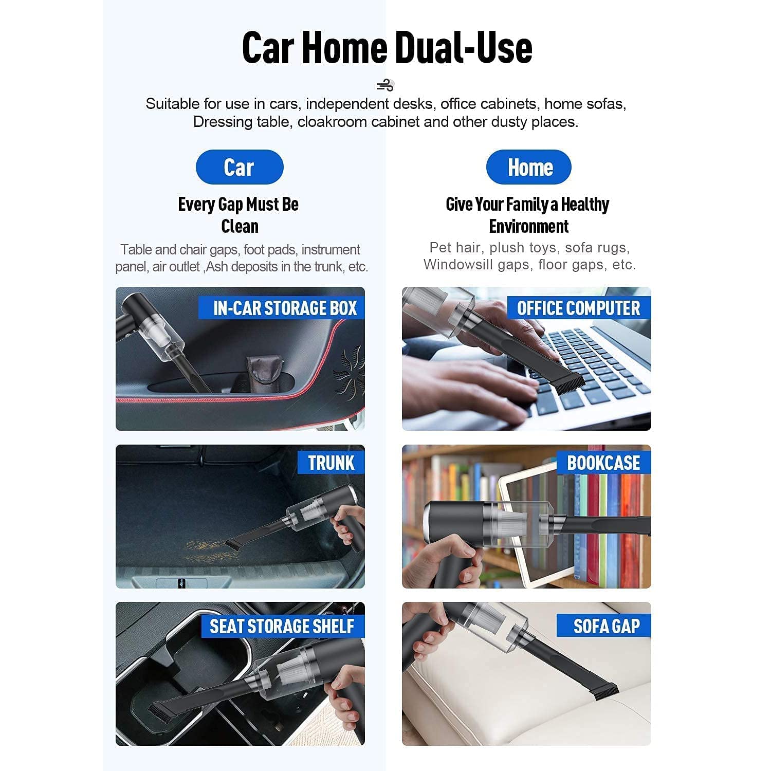 2 in 1 Wireless Vacuum Cleaner – 120W Handheld USB Rechargeable for Home &amp; Car (1 Pc)