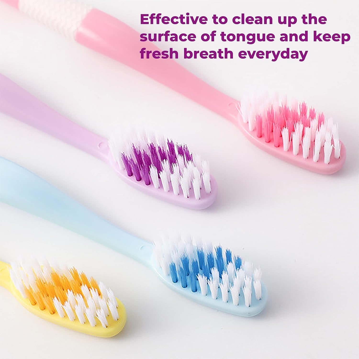2-in-1 Tooth Brush Tongue Scraper, Soft Bristle &amp; Long Handle (8Pcs) Soft Toothbrush