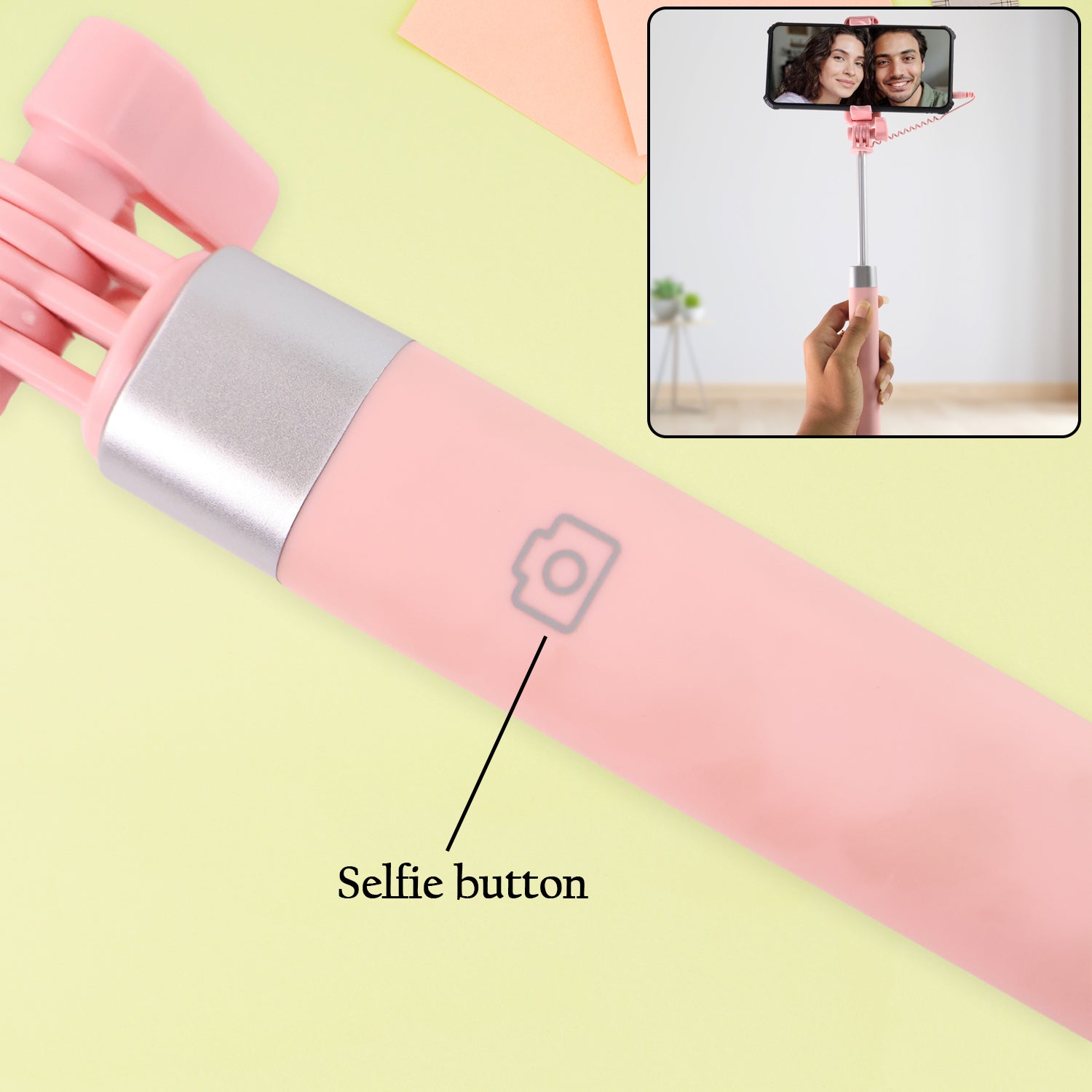 Wired Selfie Stick with Rearview Mirror &amp; Built-In Shutter Button (1 Pc)
