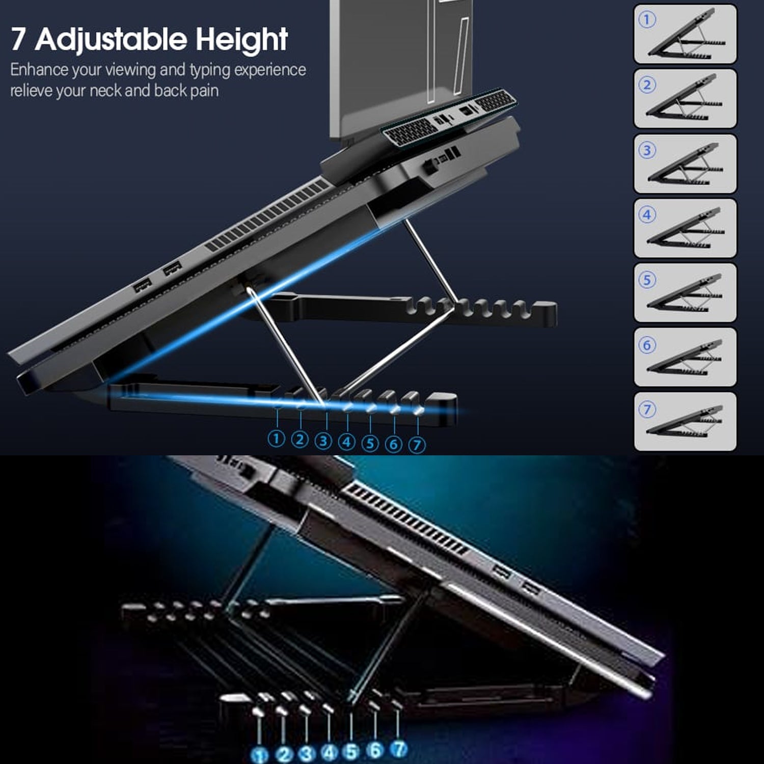 Laptop Cooler Cooling Pad with 2 Quiet Led Fans, Stand for Gaming Laptop