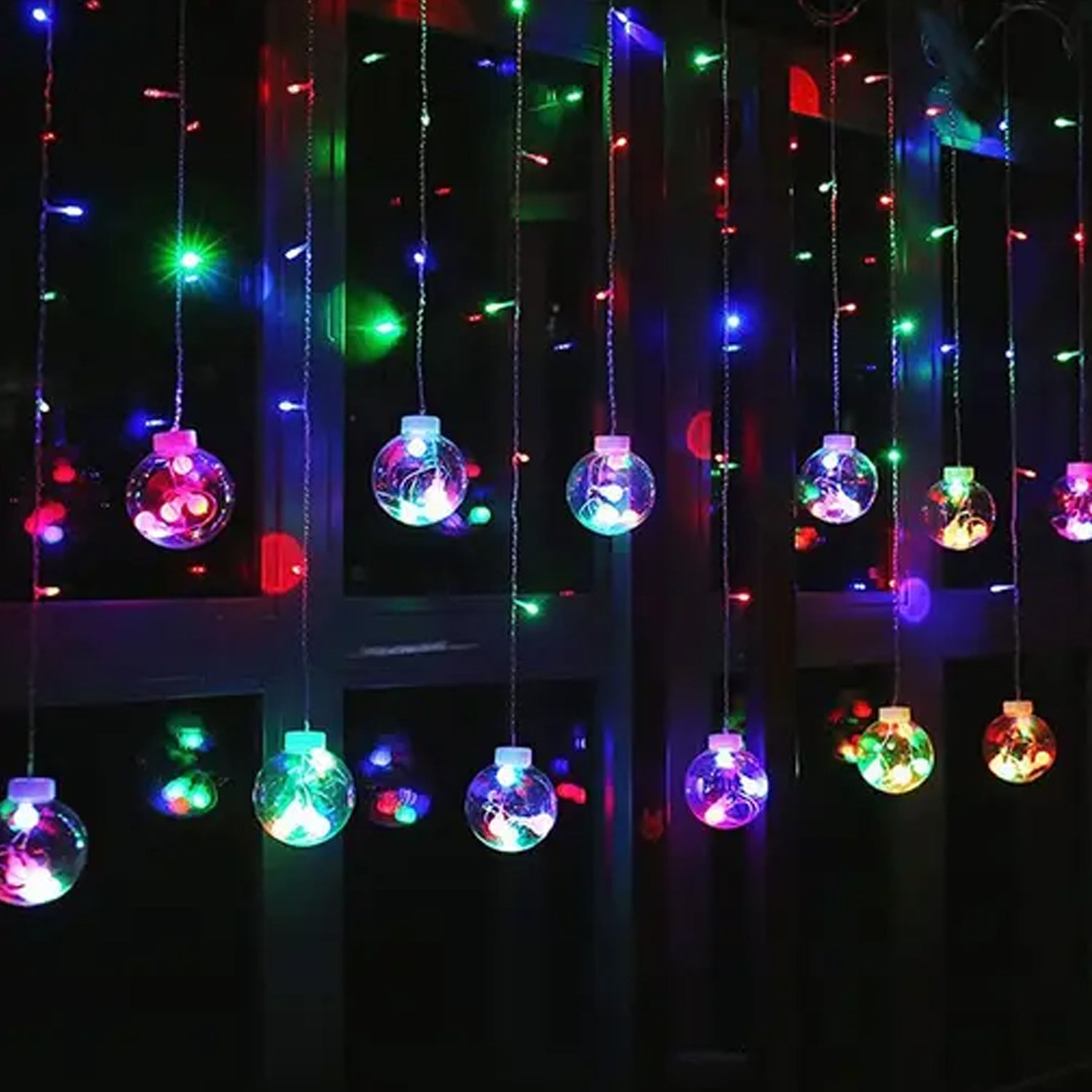 12  Wish Balls Window Curtain String Lights with 8 Flashing Modes Decoration for Home Decoration, Diwali &amp; Wedding LED Christmas Light Indoor and Outdoor Light ,Festival Decoration (Plastic, Multi Color)