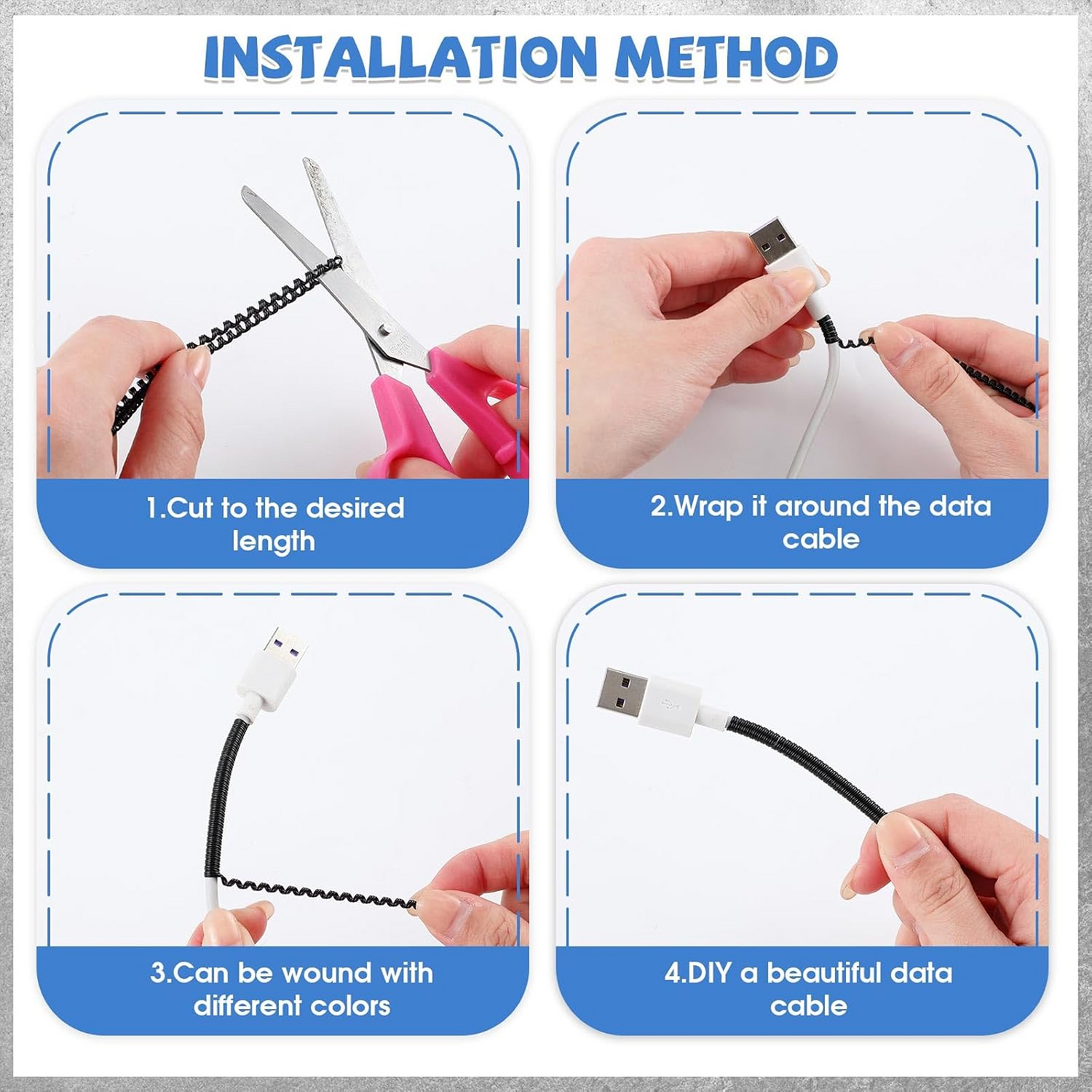 Metallic Cable Protector for Cords &amp; Headphones (Spiral Wrap)