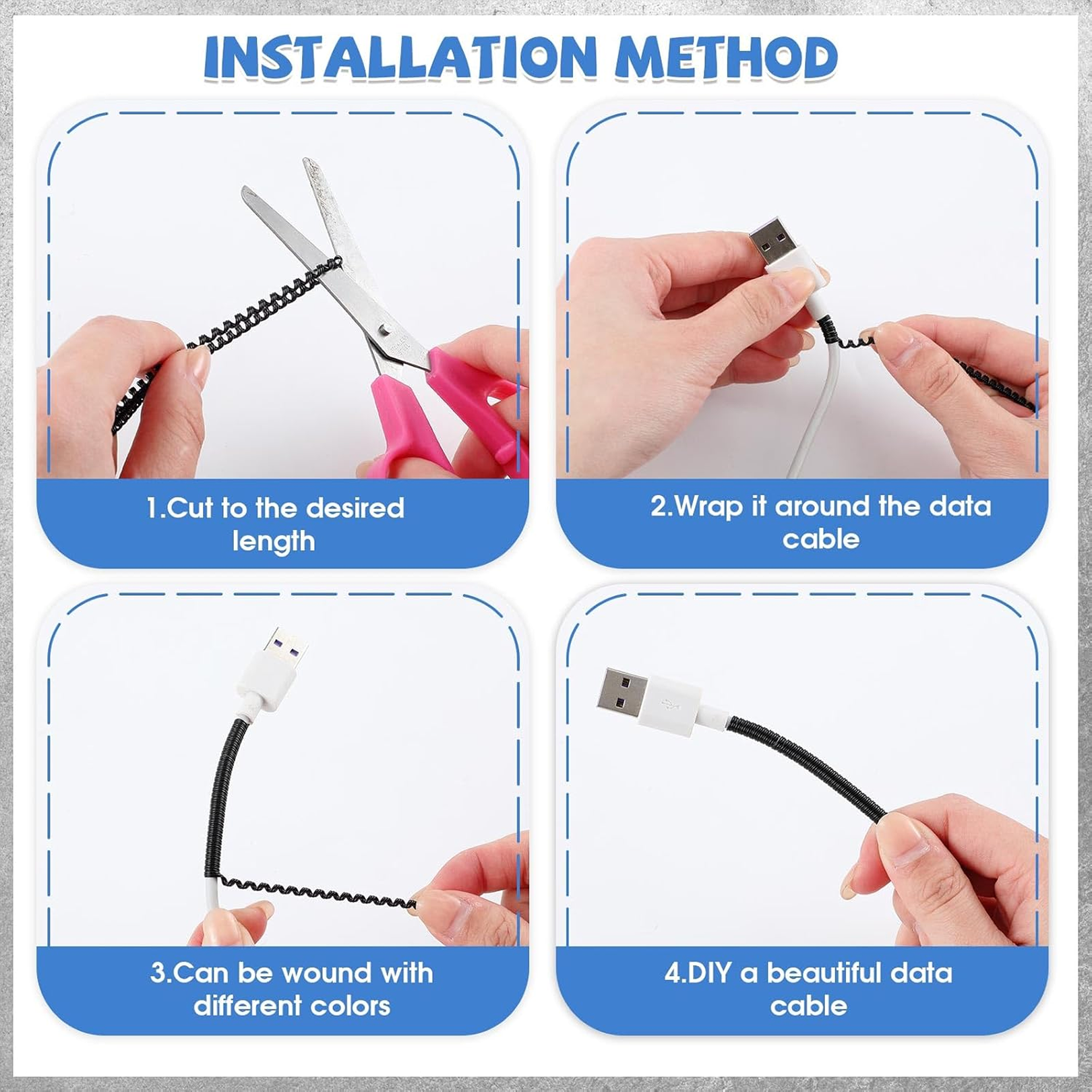 Metallic Cable Protector for Cords &amp; Headphones (Spiral Wrap)