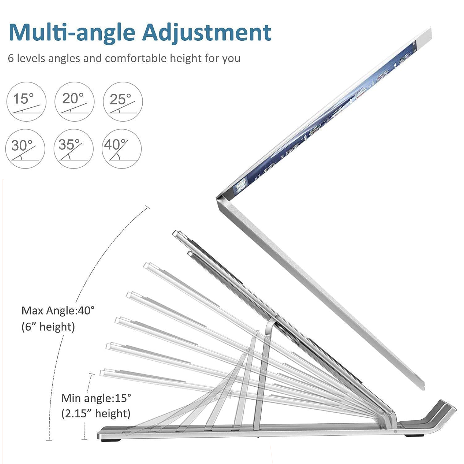 Metal Portable Laptop Stand, with 7 Adjustable Angles (1 Pc)