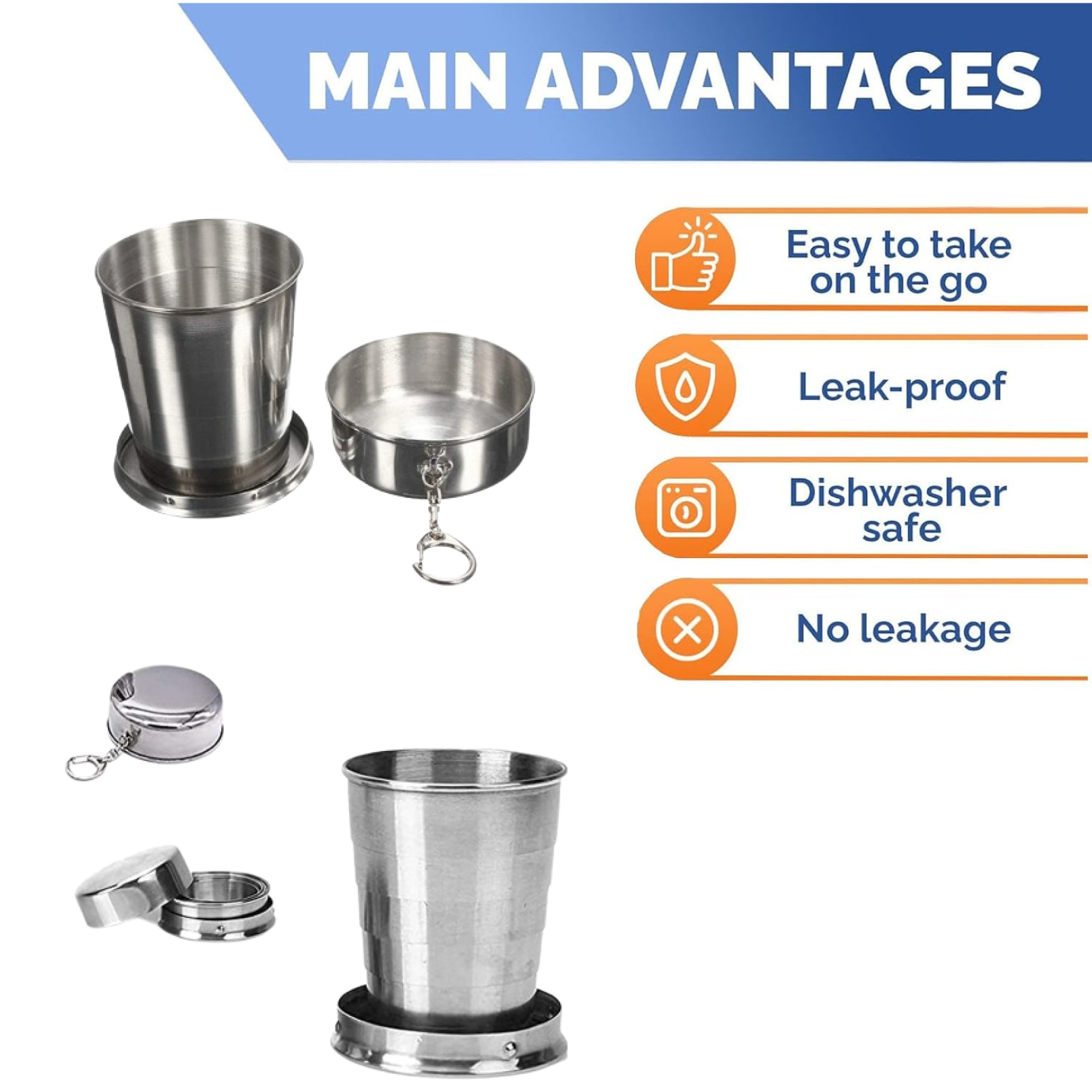 2 in 1 Camping Folding Cup with Keychain (1 Pc)