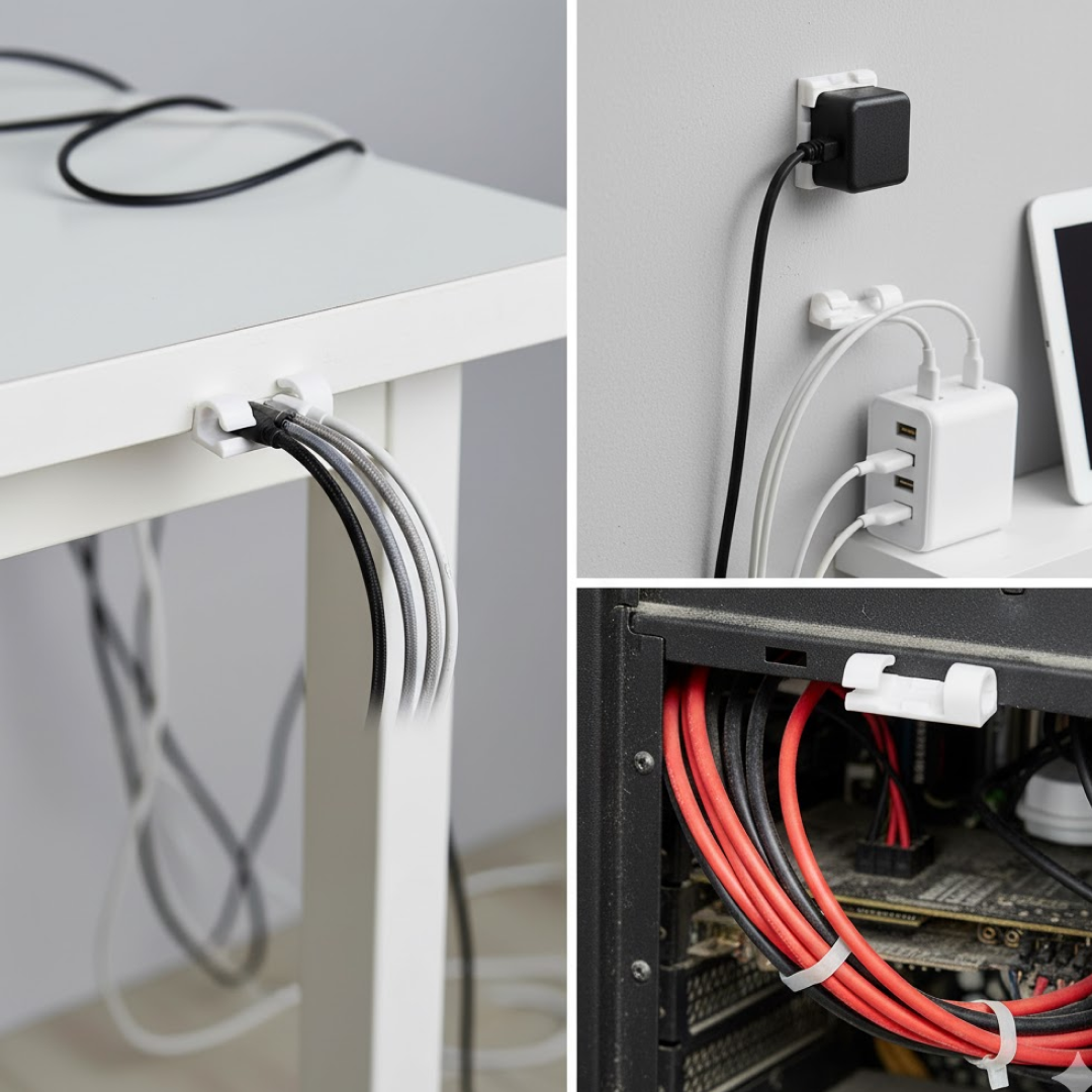 Self-Adhesive Cable Clips – Round Plastic Wire Holder for Cord Management (Pack of 20)