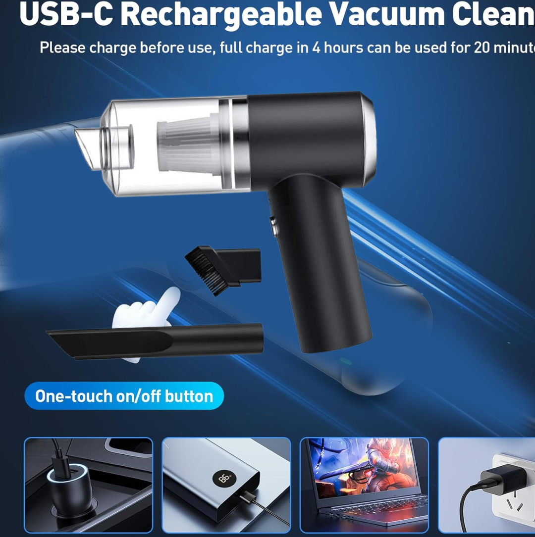 2 in 1 Wireless Vacuum Cleaner – 120W Handheld USB Rechargeable for Home &amp; Car (1 Pc)
