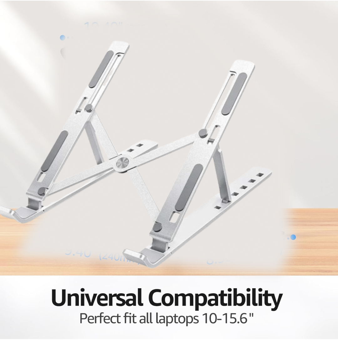 Metal Portable Laptop Stand – 6-Angle Adjustable Riser for Laptops, Phones &amp; Tablets