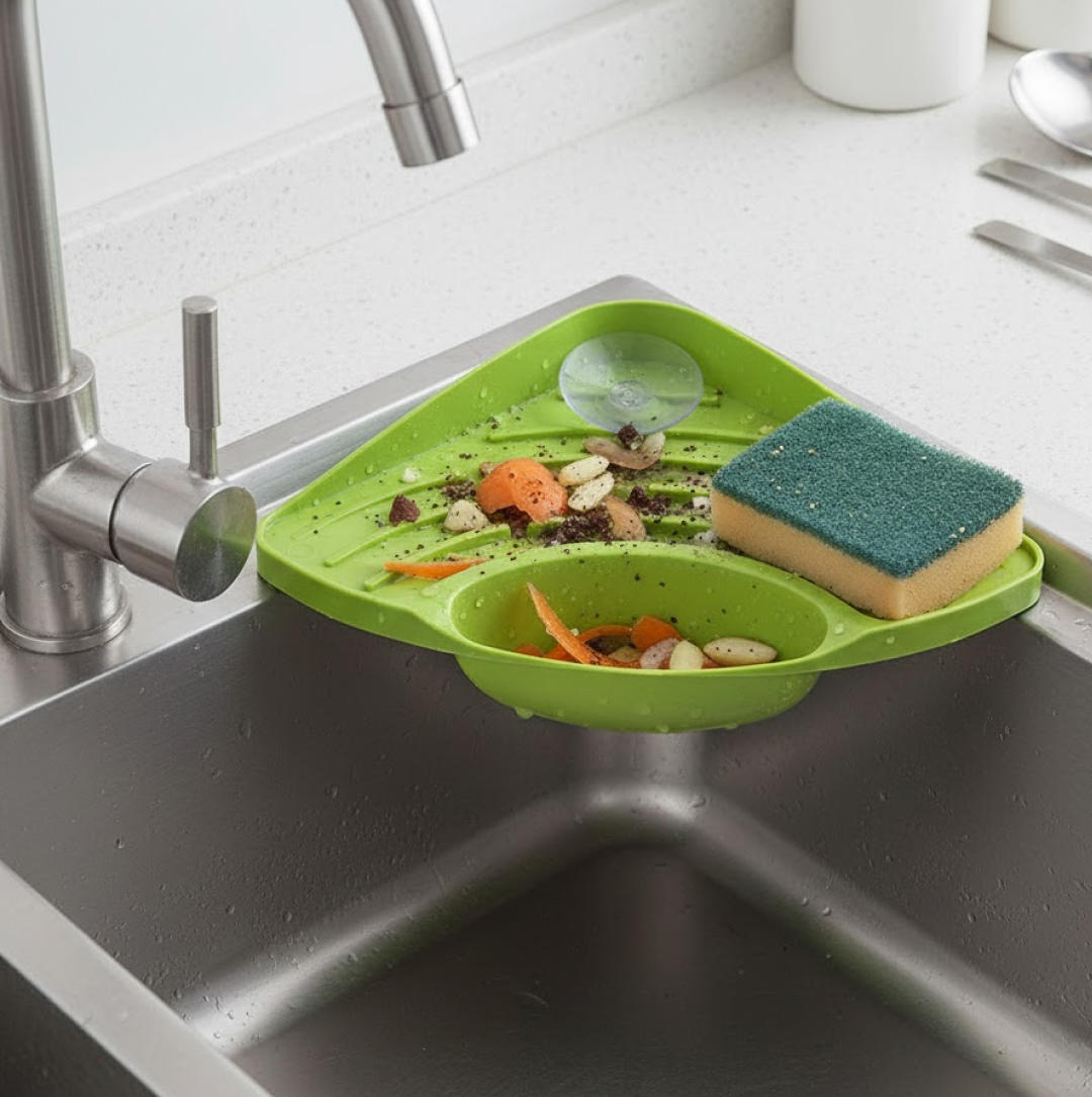 Corner Sink Strainer For Draining Kitchen Waste In Sinks And Wash Basins.