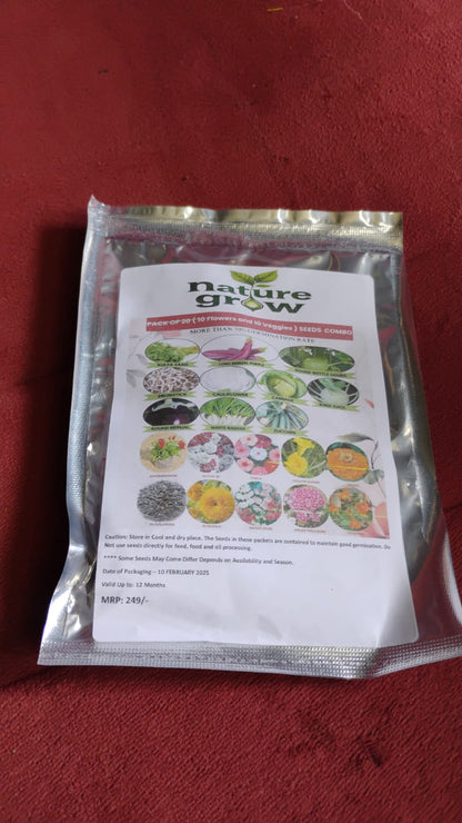20 Varieties of Vegetable &amp; Flower Seeds Combo (1 Pkt. / 20 Varieties)