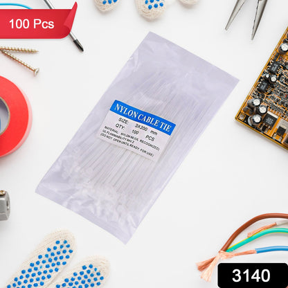 3.2×200 MM Nylon Self-Locking Cable Ties – Heavy Duty Zip Wire Tie (Pack of 100, Black)