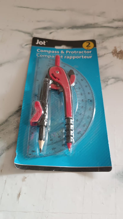 2 Pc Geometry Set – Built-in Pencil Grip &amp; Transparent Plastic Protractor