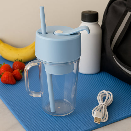 2 In1 Portable Crusher Juicer With Handle &amp; Straw for Smoothie Sipper USB Rechargeable (340 ml) 6 Stainless Steel Blades Compact Juicer Mixer, Juicer Portable Fresh Juice Blender Portable Electric Juicer ( 340 ML )