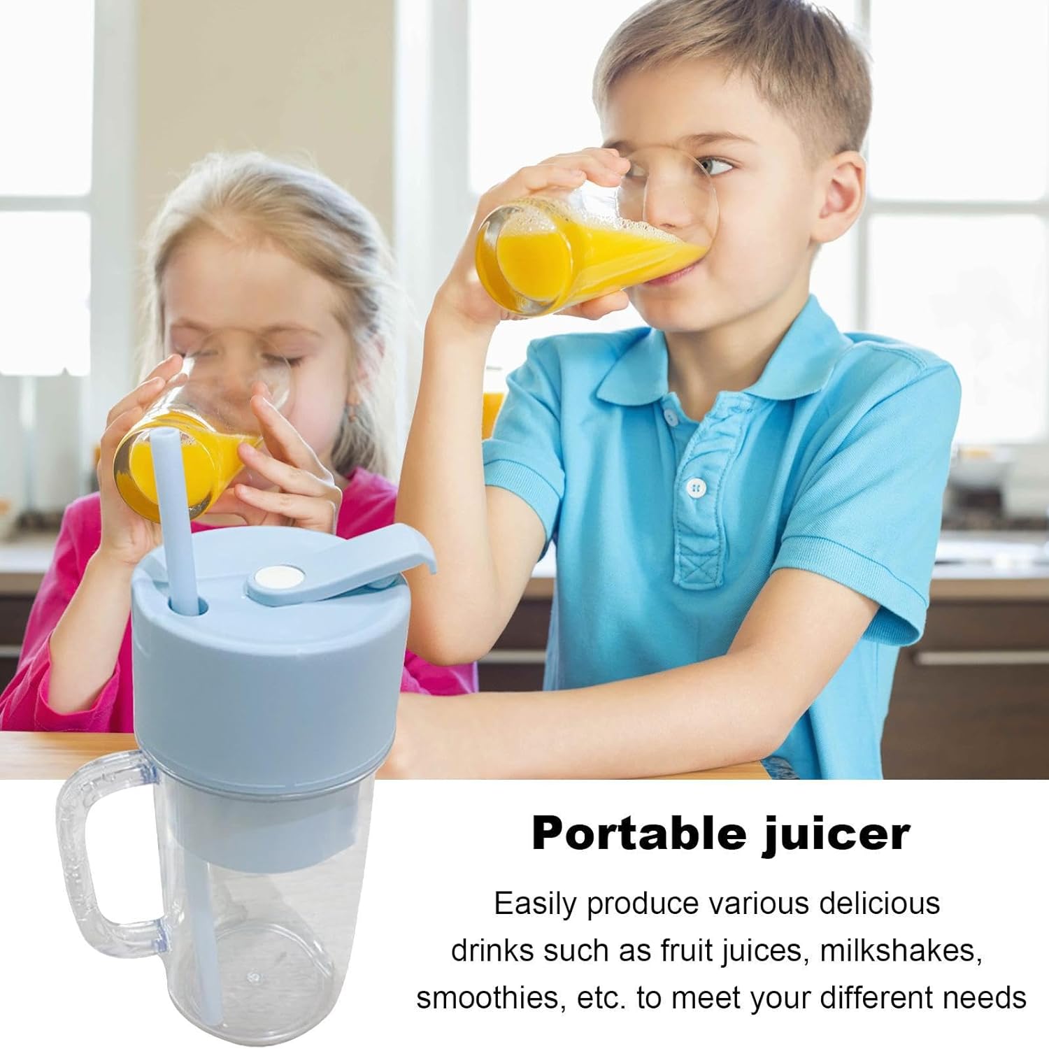 2 In1 Portable Crusher Juicer With Handle &amp; Straw for Smoothie Sipper USB Rechargeable (340 ml) 6 Stainless Steel Blades Compact Juicer Mixer, Juicer Portable Fresh Juice Blender Portable Electric Juicer ( 340 ML )