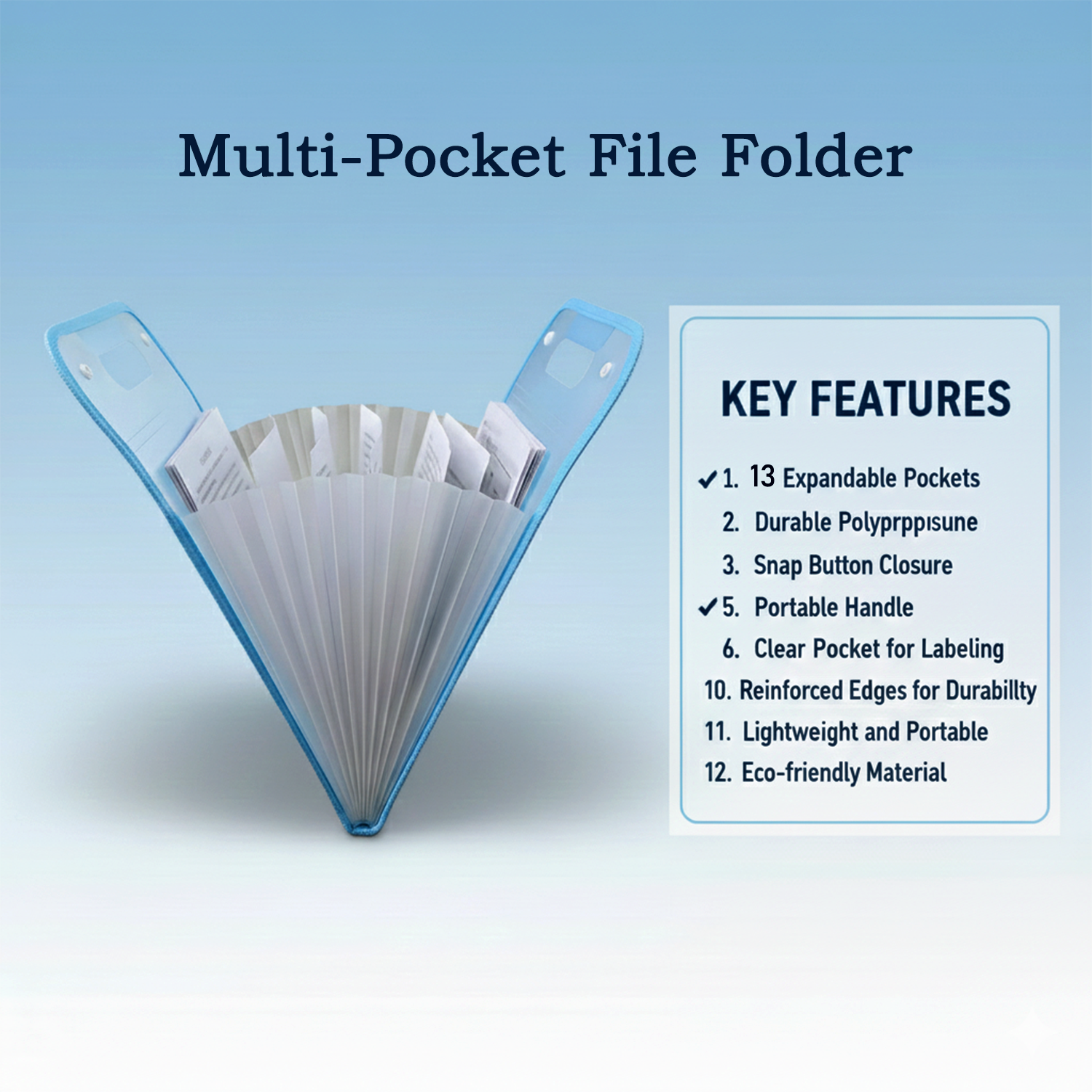 13 Pocket Document File Folder with Handle