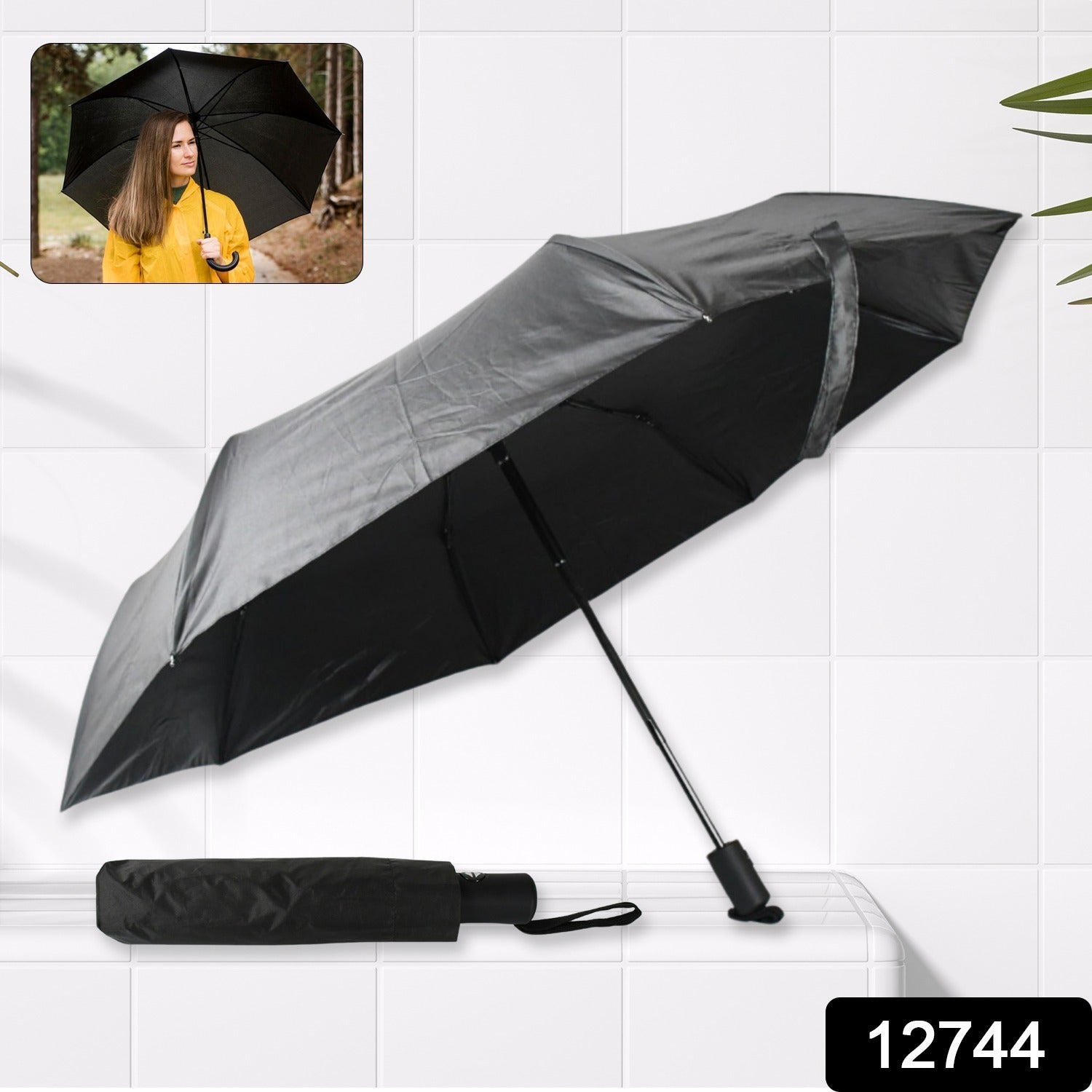 2 Fold Manual Umbrella – Wind, Sun &amp; Rainproof with Steel Shaft &amp; Wrist Strap