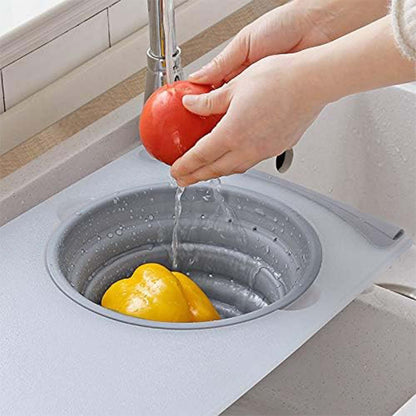 2 in 1 Over-Sink Cutting Board with Built-In Collapsible Strainer (50 x 28 Cm)