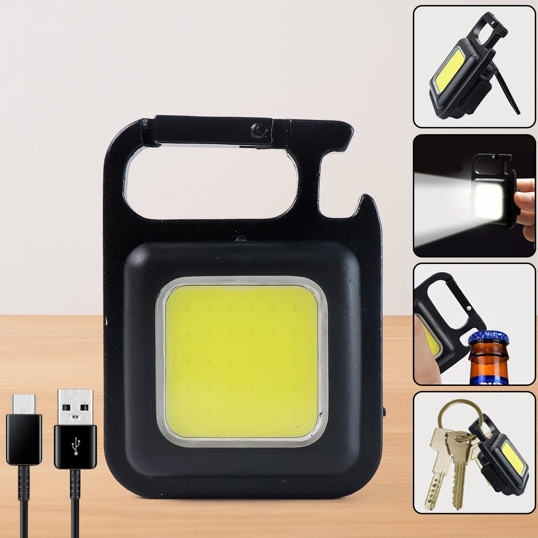 Mini Rechargeable Keychain Flashlight - 4 Light Modes Folding Bracket &amp; Magnetic Base